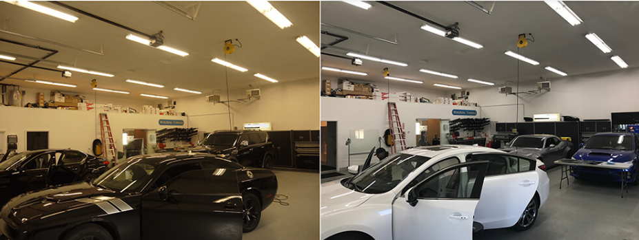 Auto Shop — Full Retrofit — Before and After LED retrofit